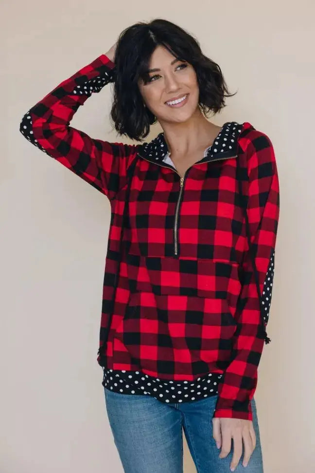 Deuce Plaid Polka Dot Hoodie Stay Warm in Style