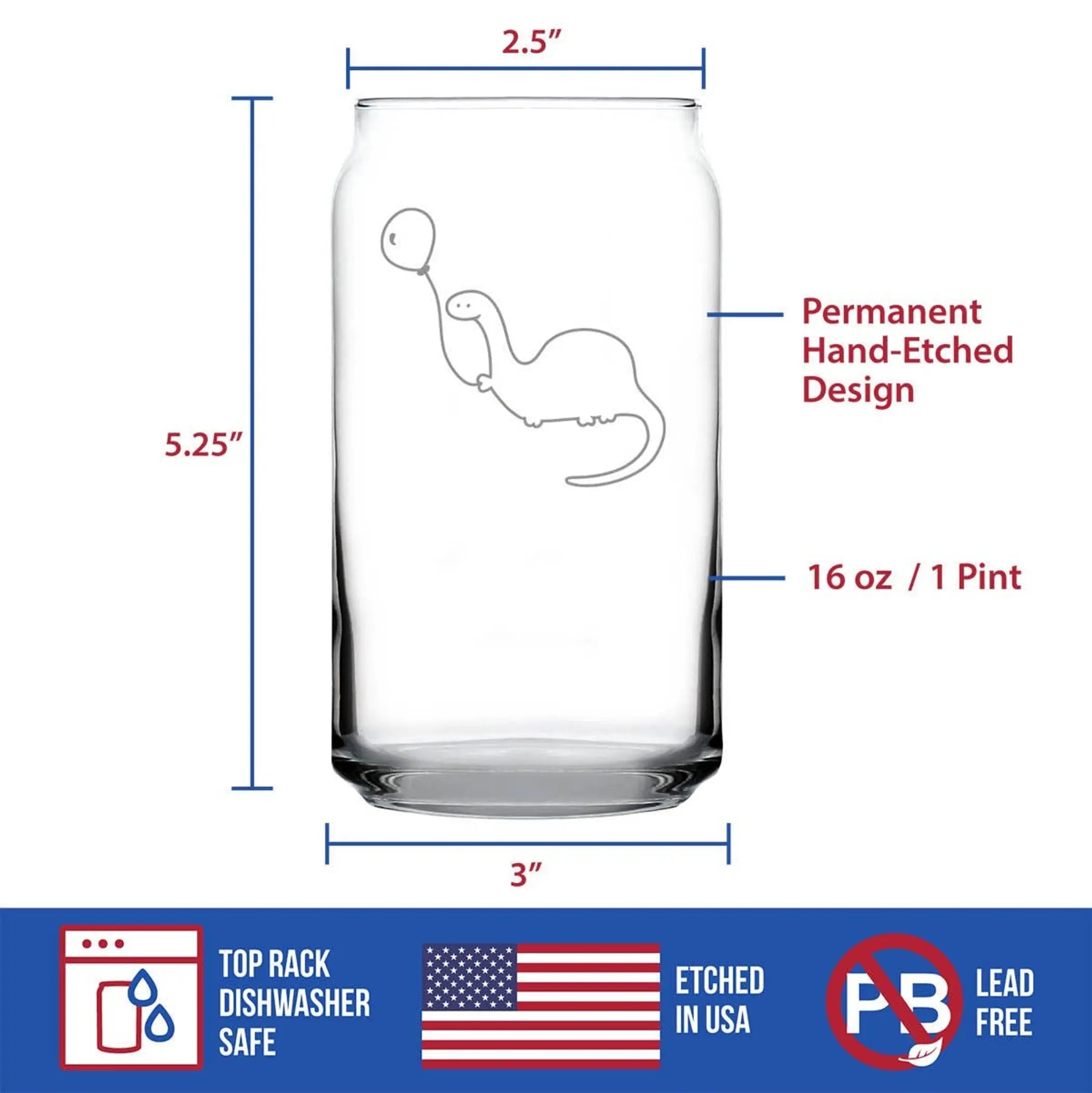 Dinosaur Balloon Beer Can Pint Glass - Funny Birthday Gifts Bevvee