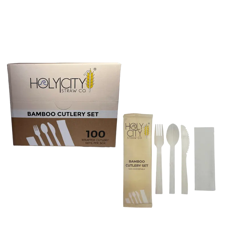 Disposable Wrapped Bamboo Cutlery Sets Holy City Straw Co.
