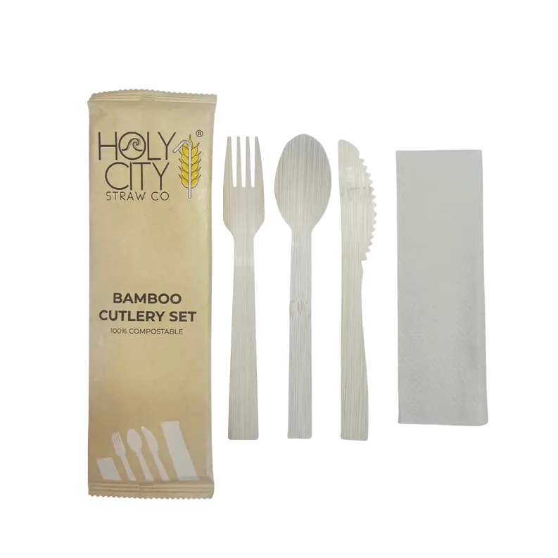 Disposable Wrapped Bamboo Cutlery Sets Holy City Straw Co.