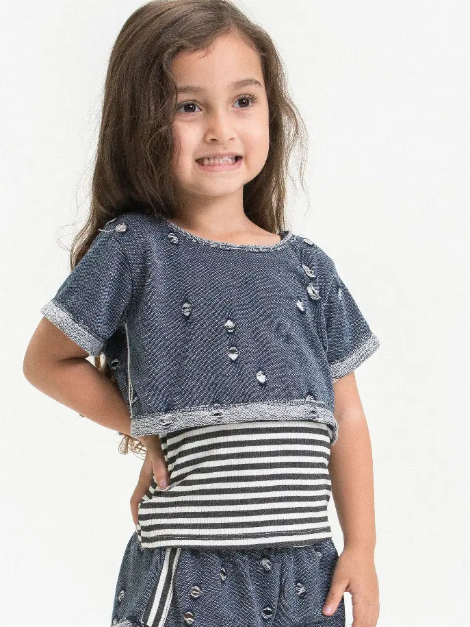 Distressed Boxy Top With Stripe Under Tank Little Mass