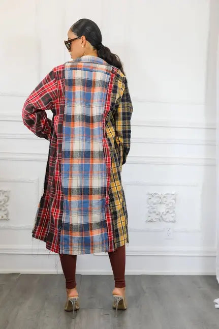 Distressed Long Plaid Patches Shacket SurelyMine