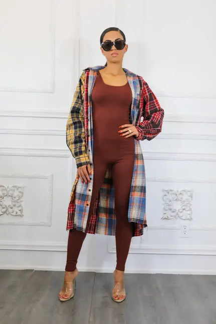 Distressed Long Plaid Patches Shacket SurelyMine