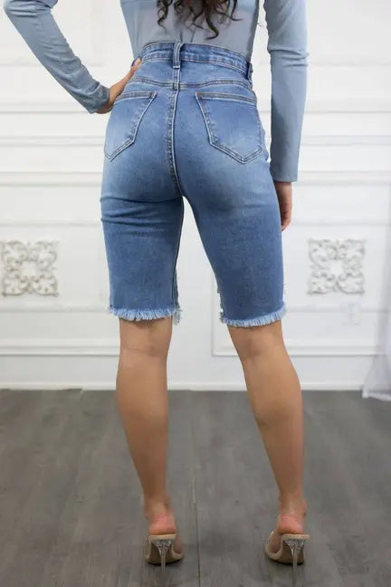 Distressed it Out High Waisted Denim Bermuda Shorts SurelyMine