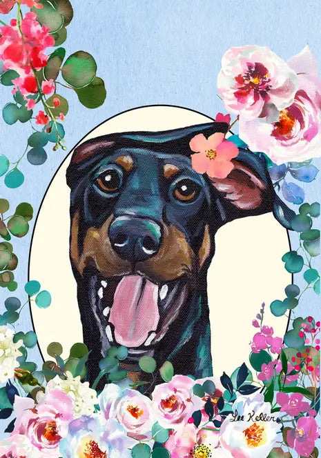 Doberman  - Hippie Hound Studios Spring  House and Garden Flags Best of Breed