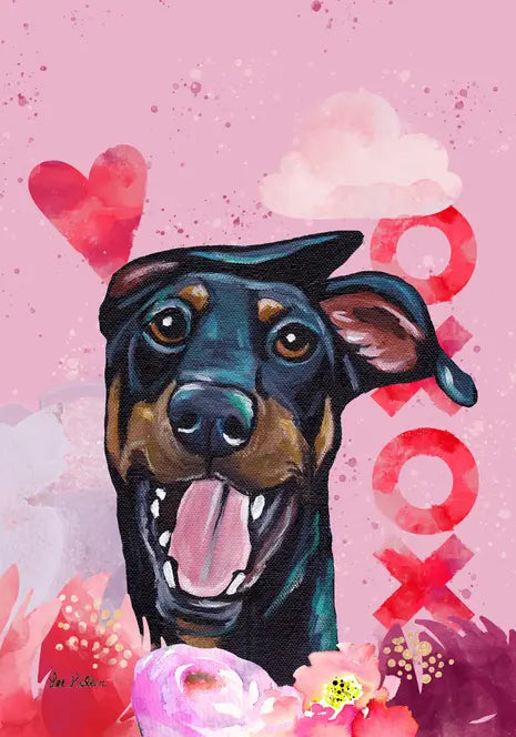 Doberman  - Hippie Hound Studios Valentines  House and Garden Flags Best of Breed