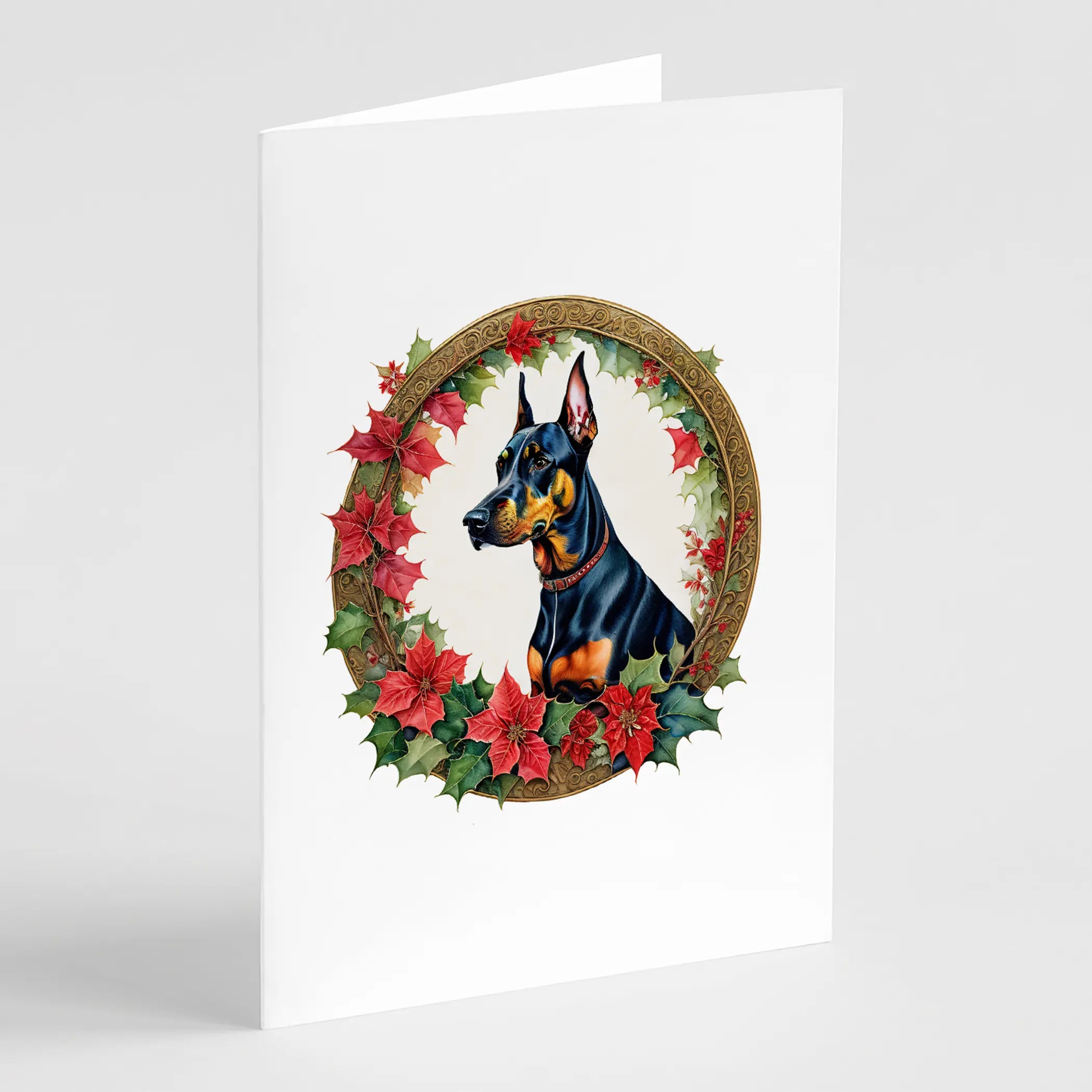 Doberman Pinscher Christmas Flowers Greeting Cards Pack of 8 Caroline's Treasures