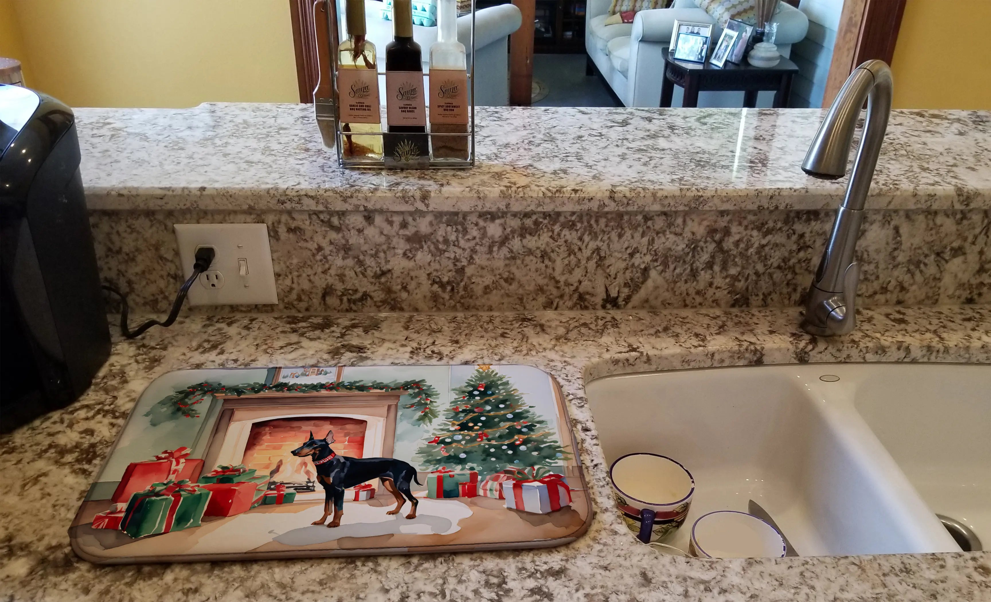 Doberman Pinscher Cozy Christmas Dish Drying Mat Caroline's Treasures