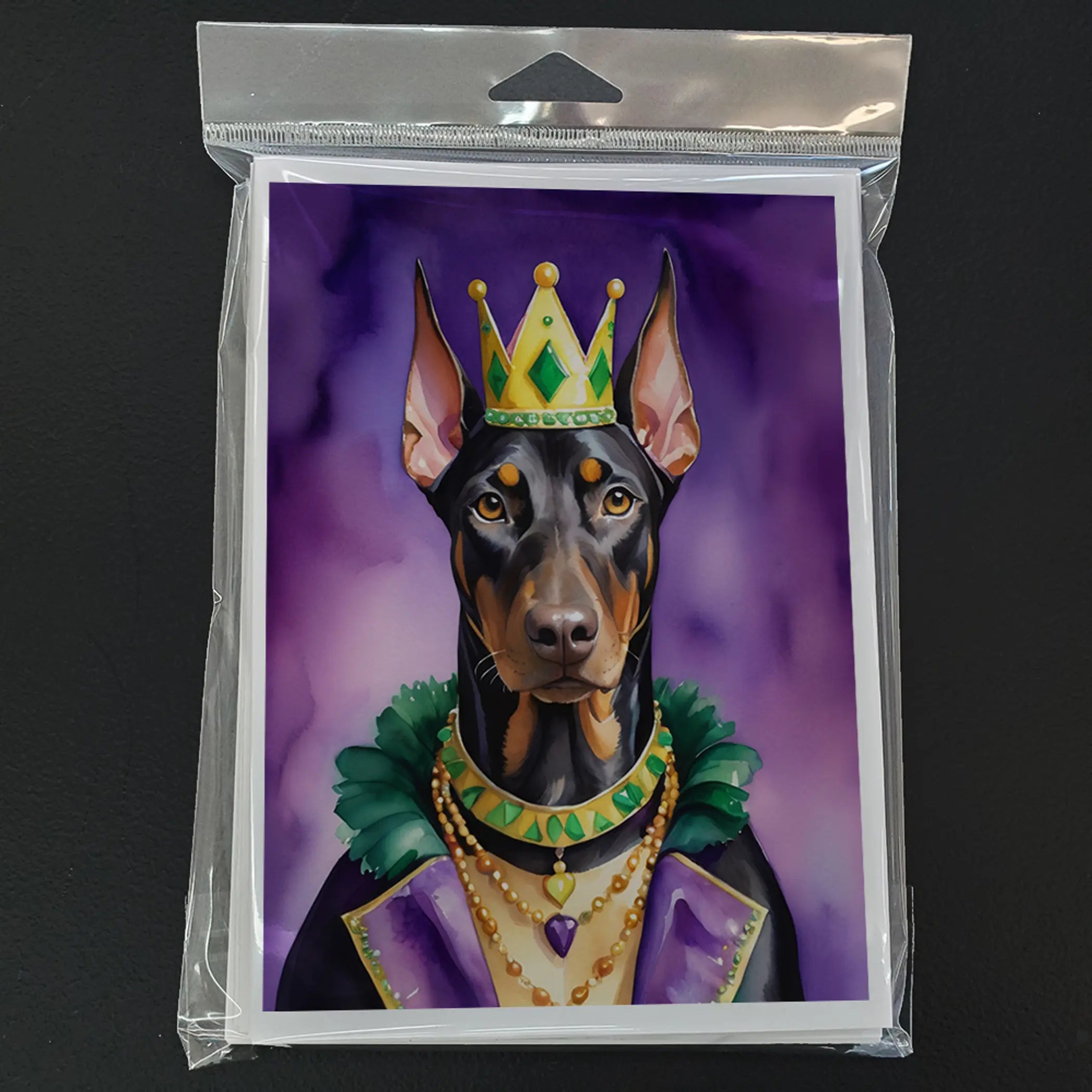 Doberman Pinscher King of Mardi Gras Greeting Cards Pack of 8 Caroline's Treasures