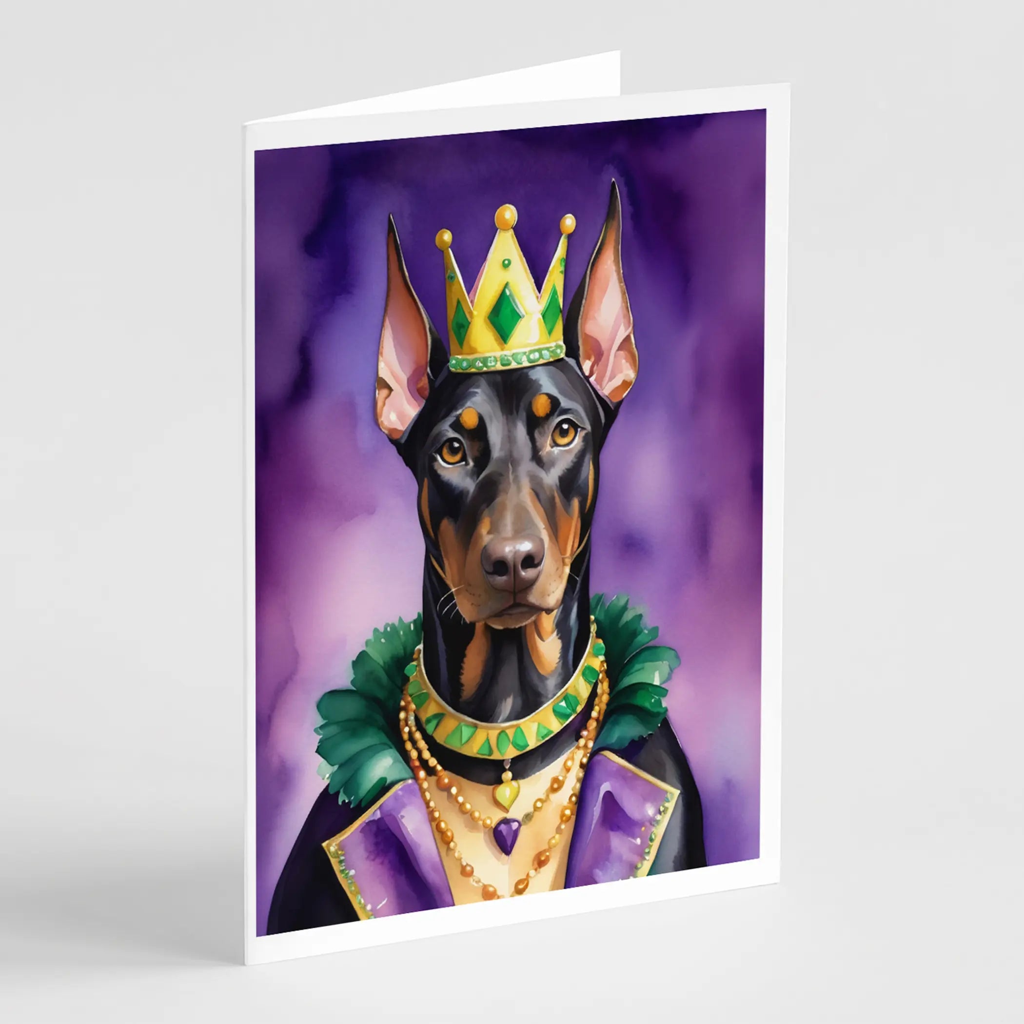 Doberman Pinscher King of Mardi Gras Greeting Cards Pack of 8 Caroline's Treasures