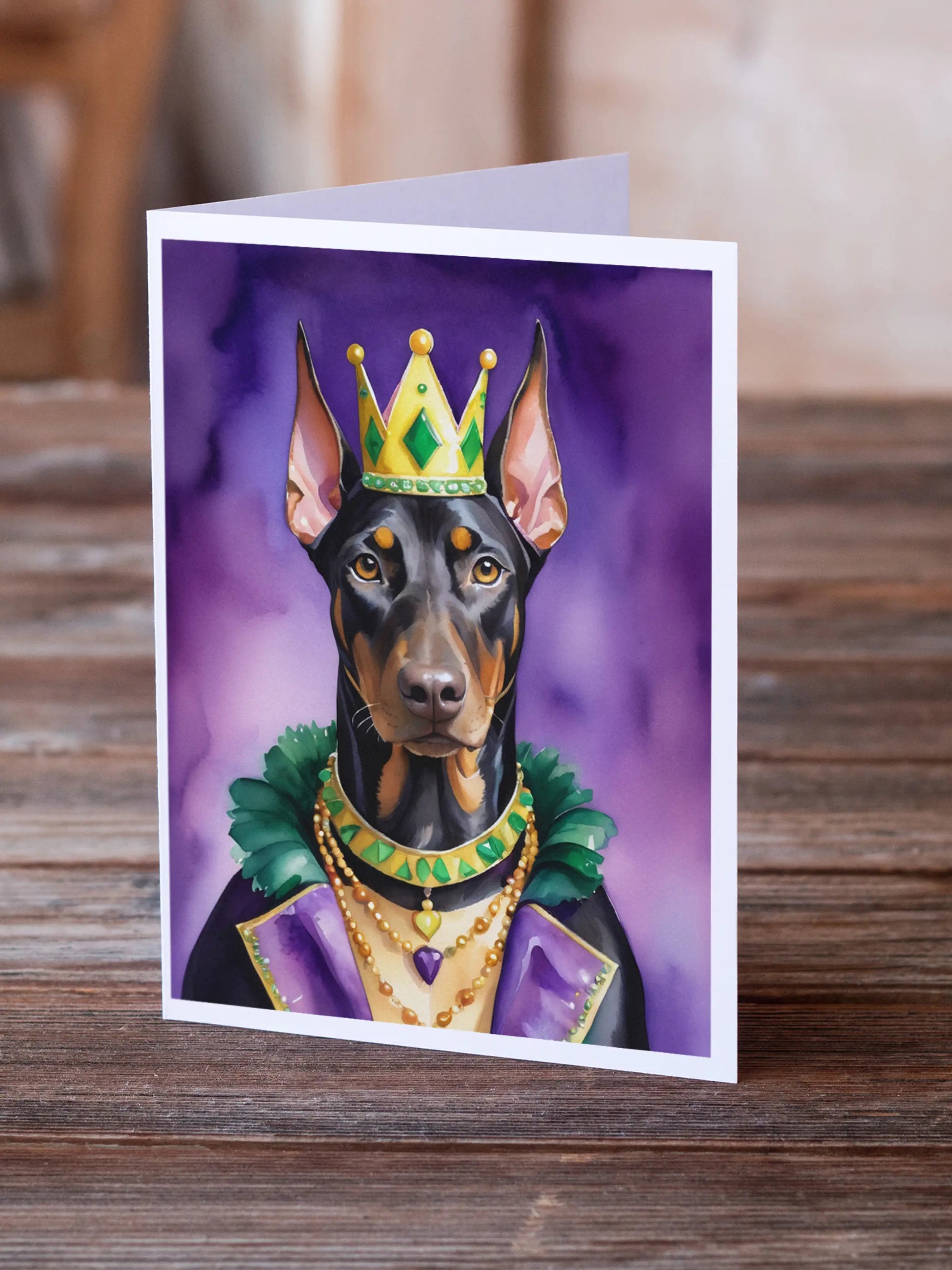 Doberman Pinscher King of Mardi Gras Greeting Cards Pack of 8 Caroline's Treasures