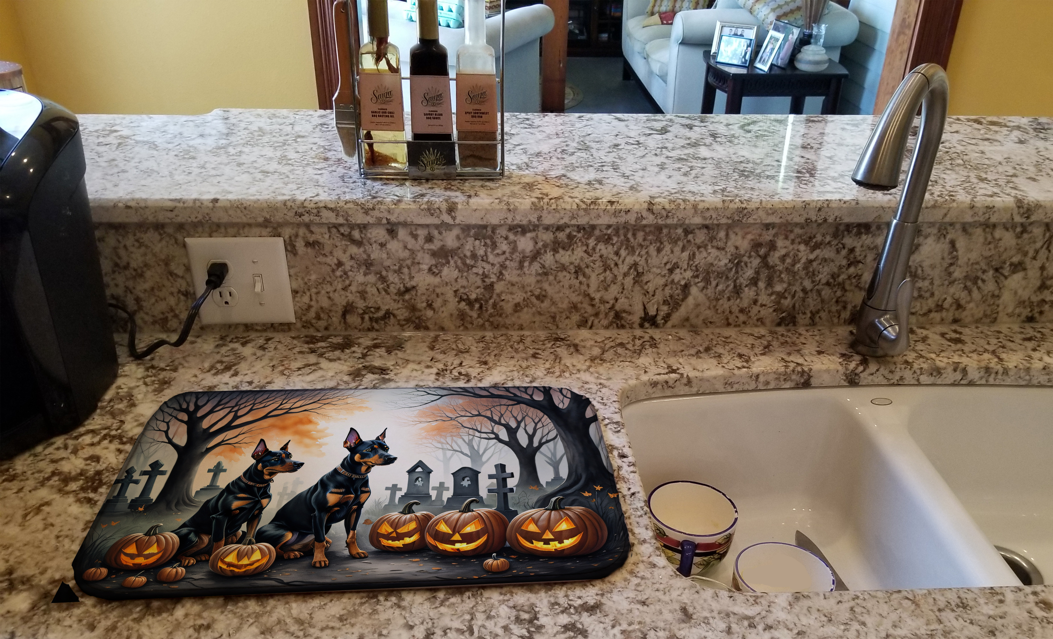 Doberman Pinscher Spooky Halloween Dish Drying Mat Caroline's Treasures