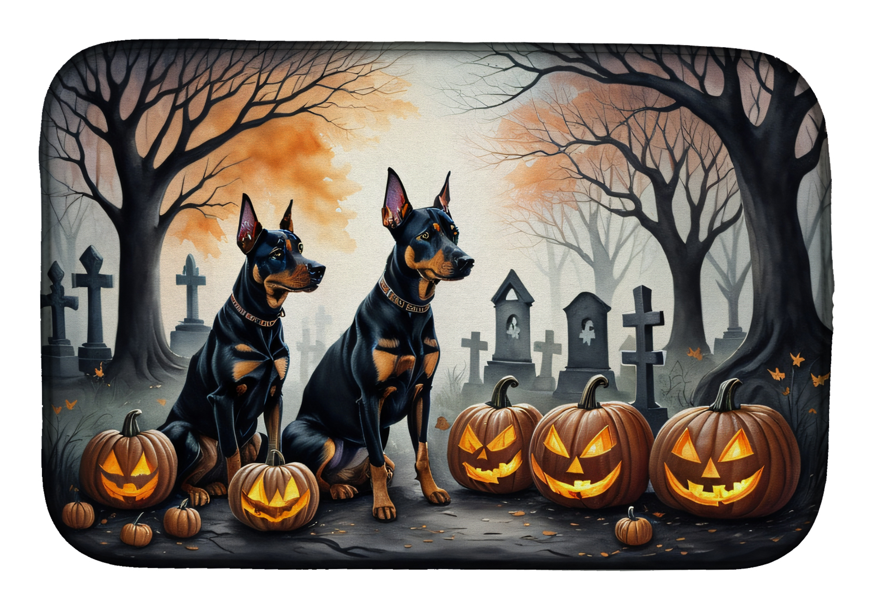 Doberman Pinscher Spooky Halloween Dish Drying Mat Caroline's Treasures