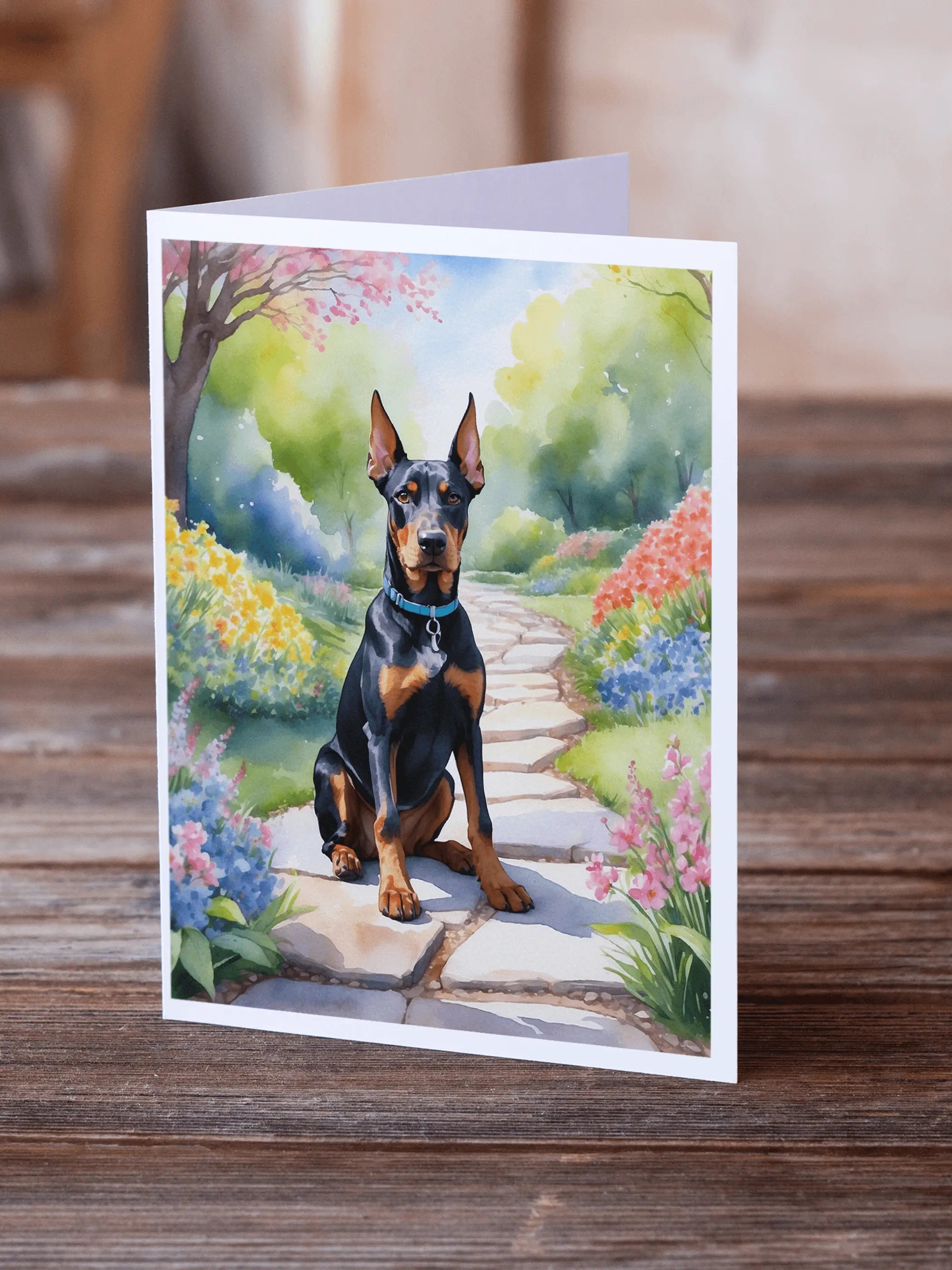Doberman Pinscher Spring Path Greeting Cards Pack of 8 Caroline's Treasures
