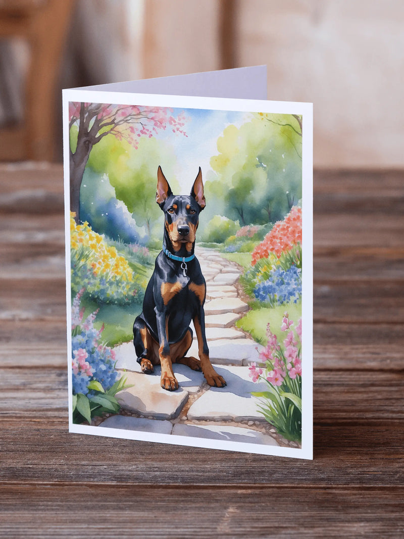 Doberman Pinscher Spring Path Greeting Cards Pack of 8 Caroline's Treasures