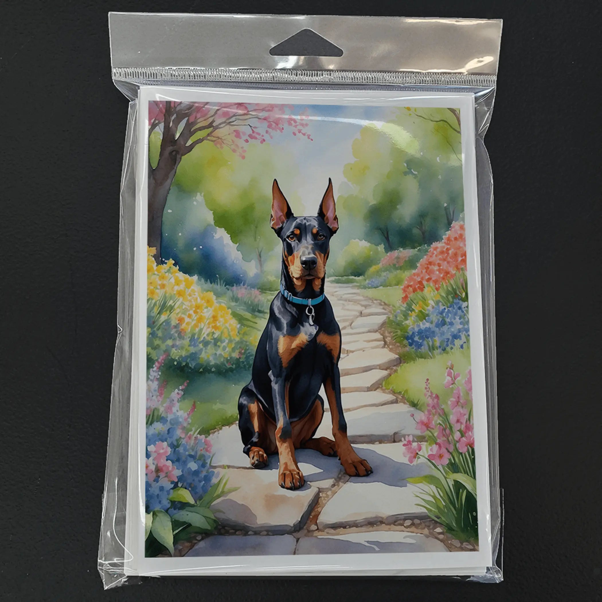 Doberman Pinscher Spring Path Greeting Cards Pack of 8 Caroline's Treasures