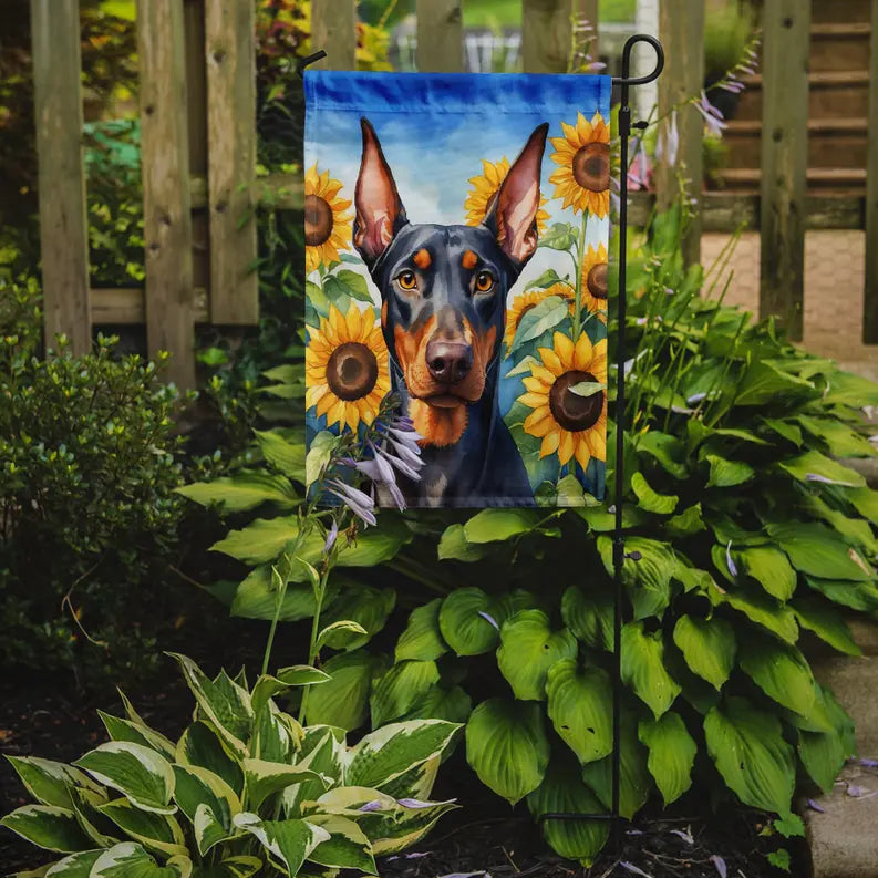 Doberman Pinscher in Sunflowers Garden Flag Caroline's Treasures
