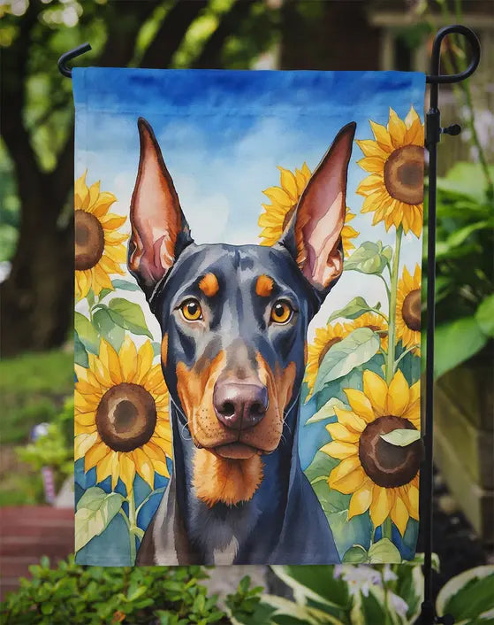 Doberman Pinscher in Sunflowers Garden Flag Caroline's Treasures