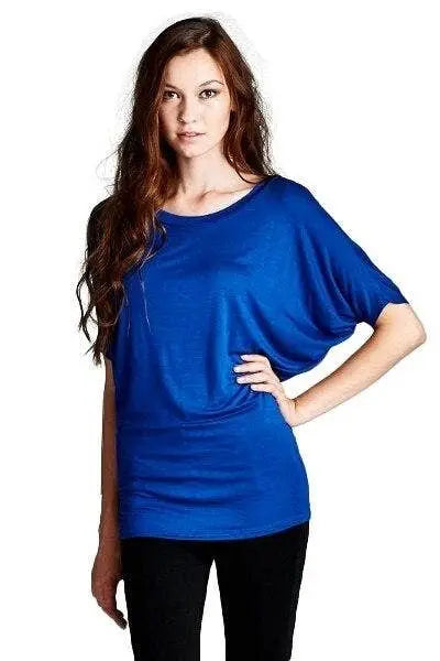 Dolman Short Sleeves Top Blue SurelyMine