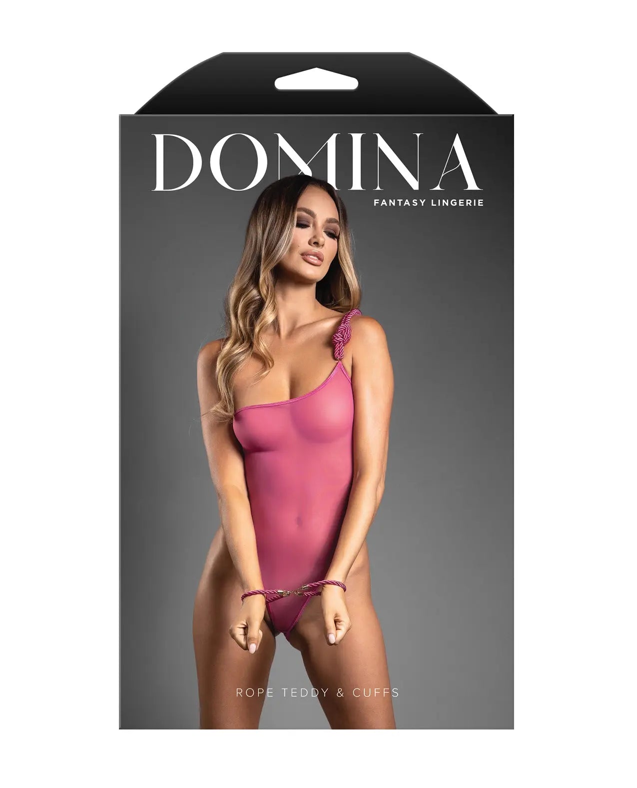 Domina One-Shoulder Sheer Mesh Teddy w/Rope Cuffs Fantasy Lingerie