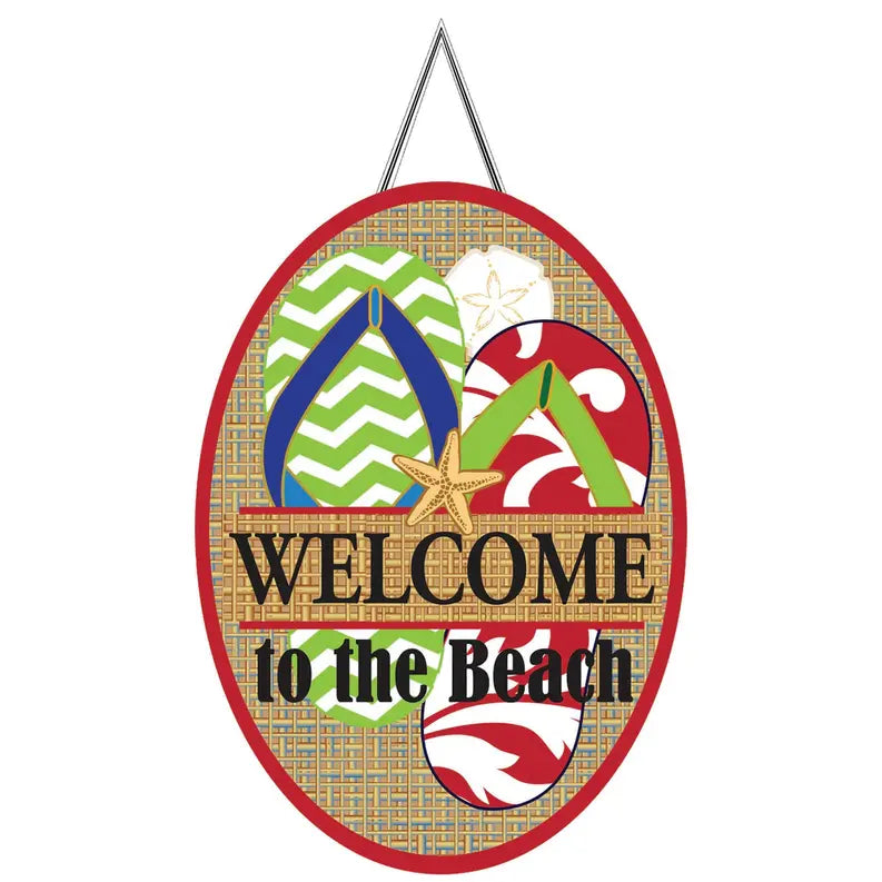Door Banner, Burlap Welcome To The Beach Dicksons Inc