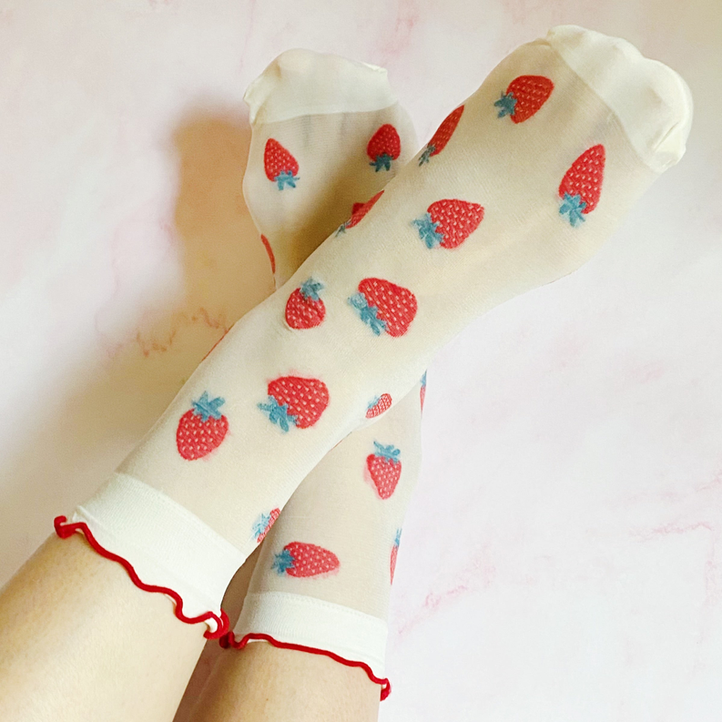Dots And Strawberries Sheer Socks Ellison+Young