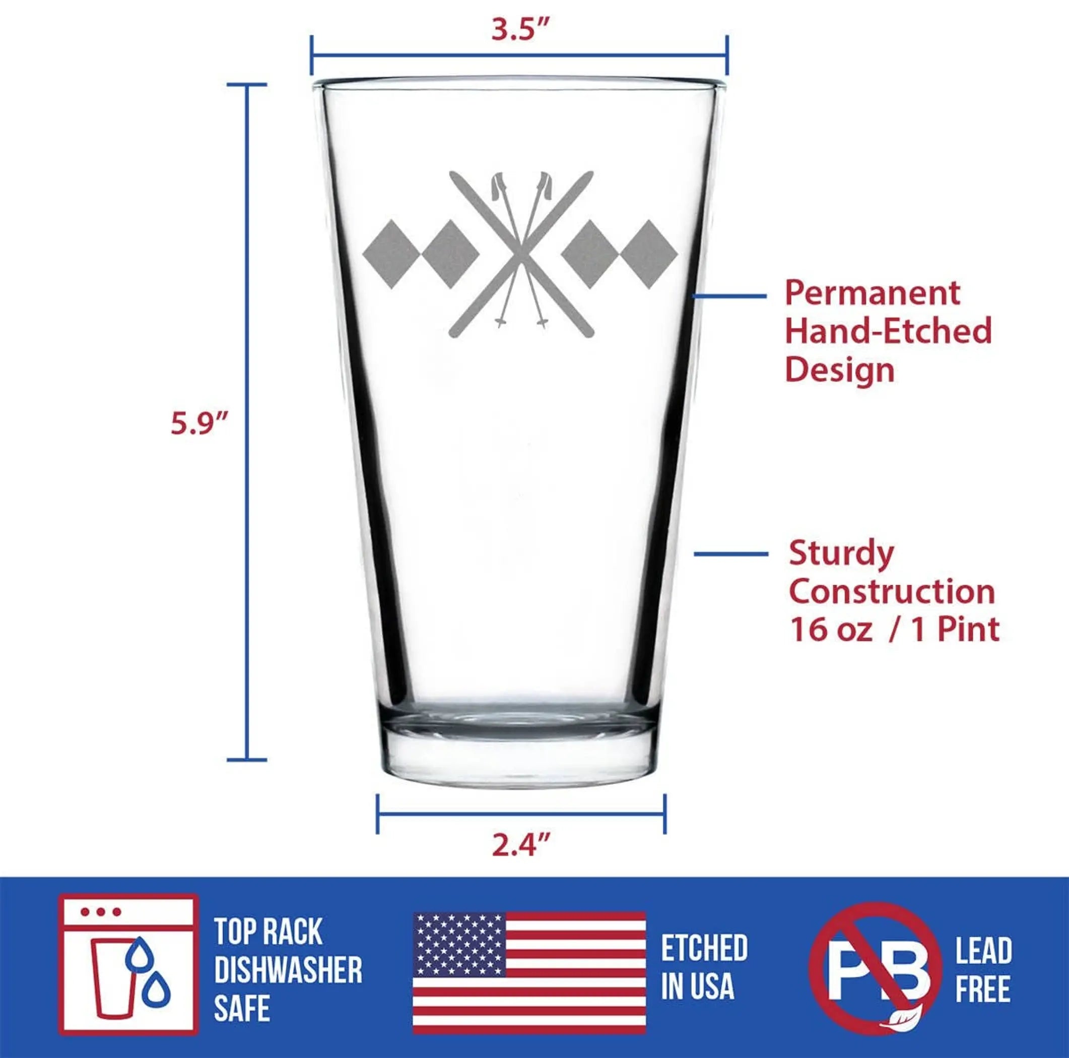 Double Black Diamond Pint Glass for Beer - Skiing Gifts Bevvee