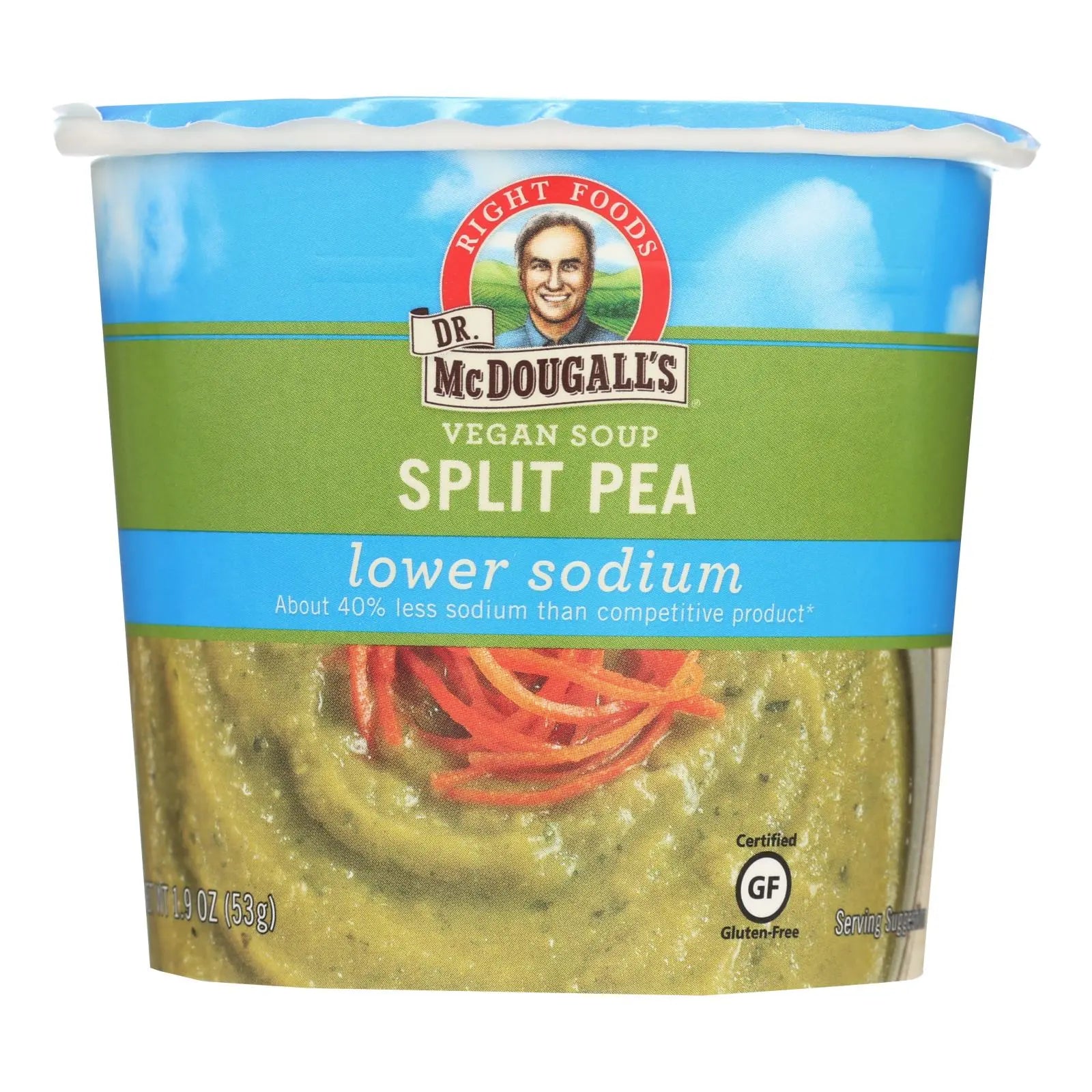 Dr. Mcdougall's Vegan Split Pea Lower Sodium Soup Cup - Case Of 6 - 1.9 Oz. Dr. Mcdougall's