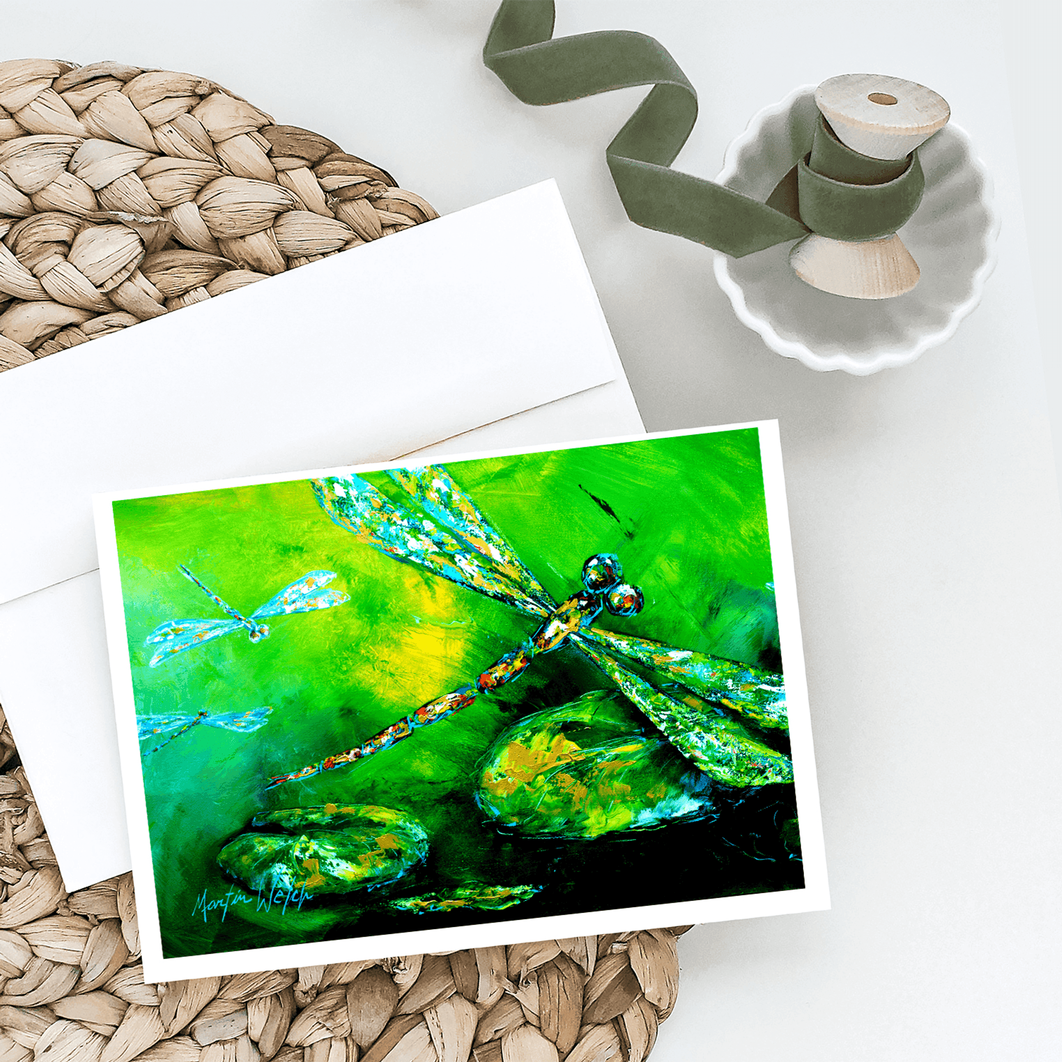 Dragonfly Summer Flies Greeting Cards Pack of 8 Caroline's Treasures