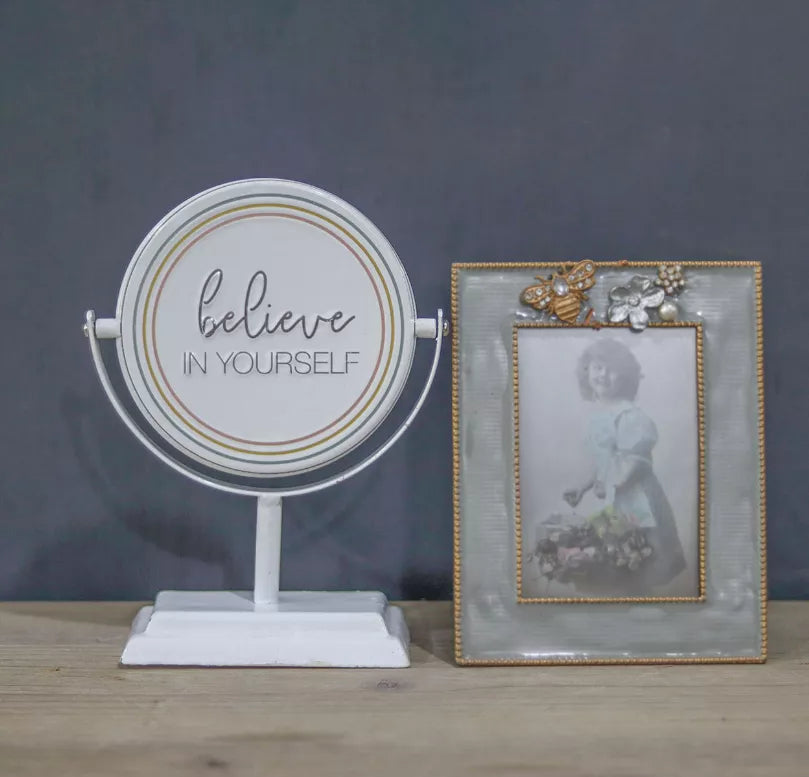Dream/Believe in Yourself-2 Sided Rotating Metal Table Top Decoration- Embossed Metal Signs for Home Decoration-6 x 2.5 x 7.875 Inches Paris Loft Inc
