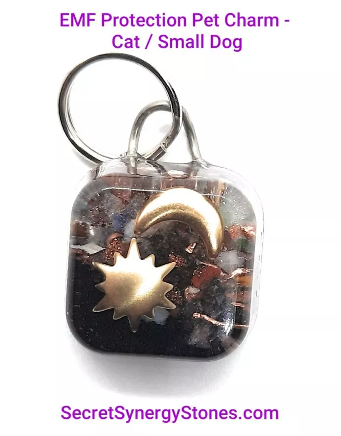 EMF 5G protection Pet Charm Cat/Sml Dog with Split Ring Secret Synergy Stones