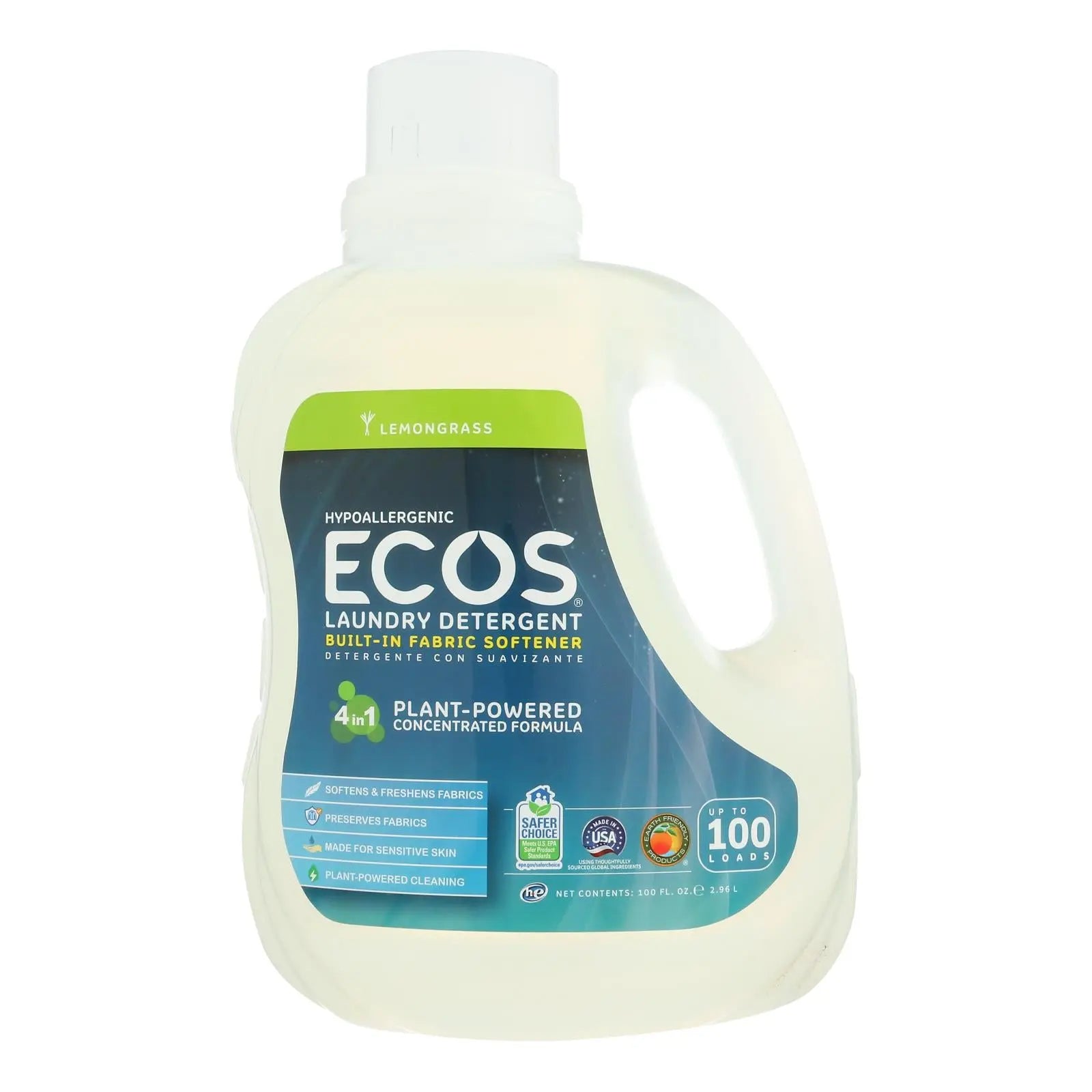 Earth Friendly Ecos Ultra 2x All Natural Laundry Detergent - Lemongrass - Case Of 4 - 100 Fl Oz Earth Friendly