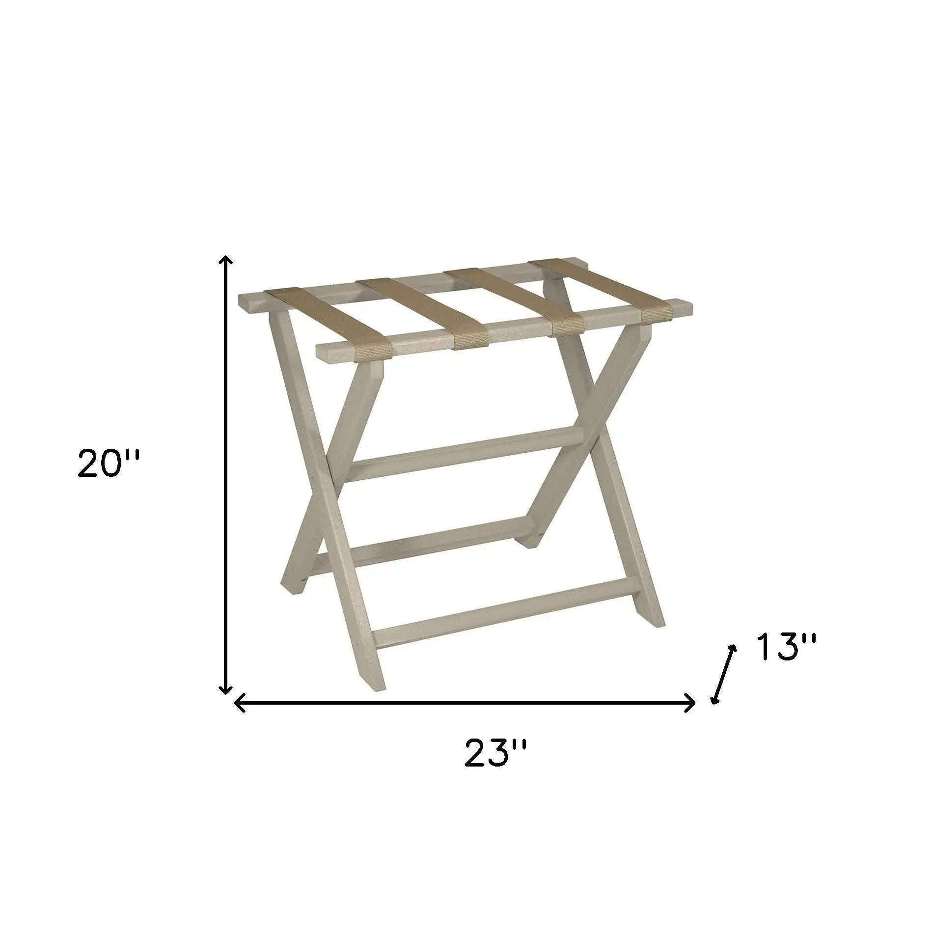 Earth Friendly Taupe Folding Luggage Rack With Dark Tan Straps Homeroots Organization