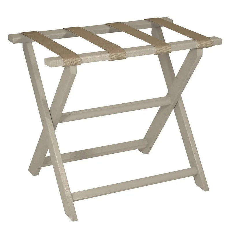 Earth Friendly Taupe Folding Luggage Rack With Dark Tan Straps Homeroots Organization