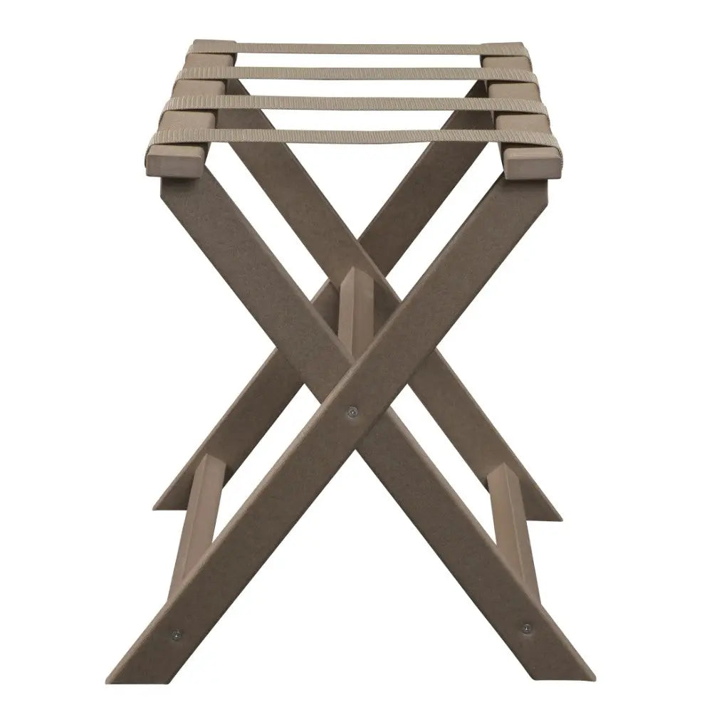 Earth Friendly Taupe Folding Luggage Rack With Dark Tan Straps Homeroots Organization