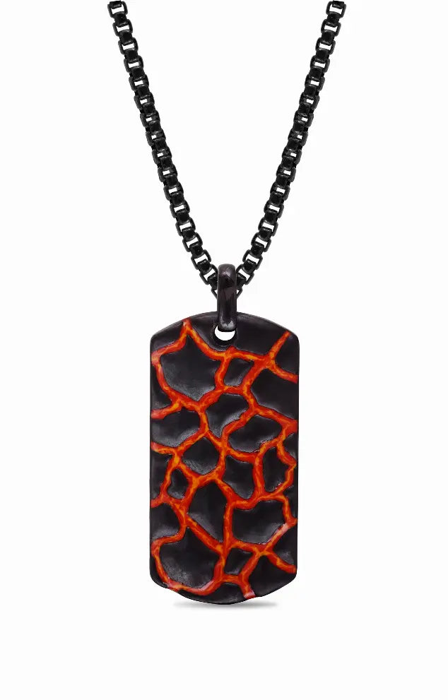 Earth & Fire Black Rhodium Plated Sterling Silver Textured Red Orange Enamel Tag Luv My Jewelry