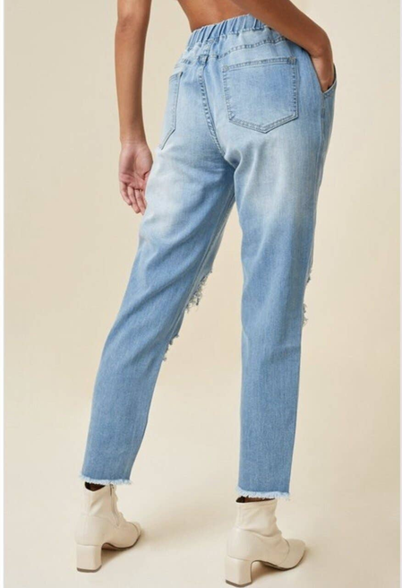 Easy Solution Distressed Drawstring Denim Jeans SurelyMine