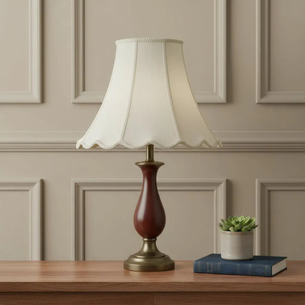 Eggshell Linen Piped Bell Lamp Shade - GreatEagleInc