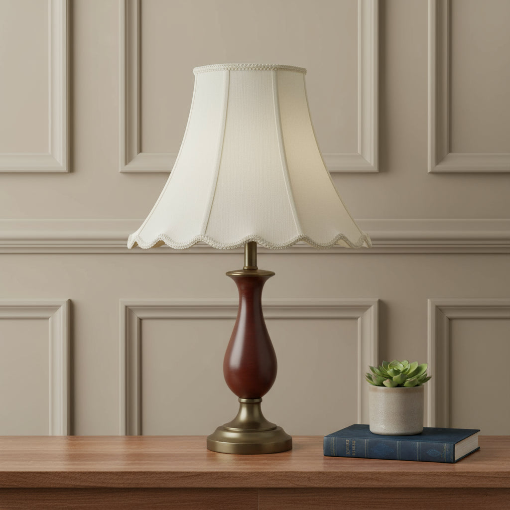 Eggshell Linen Piped Bell Lamp Shade - GreatEagleInc