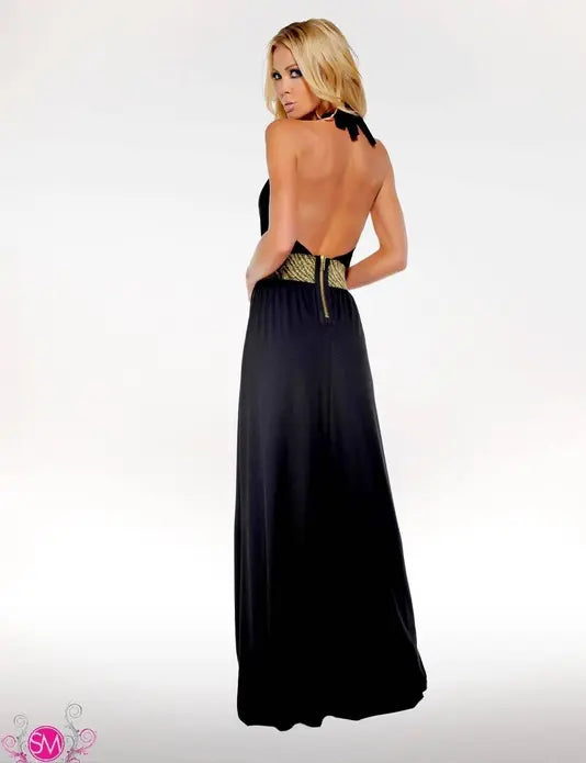 Elastic Waist Maxi Dress With Back Zipper Black SurelyMine