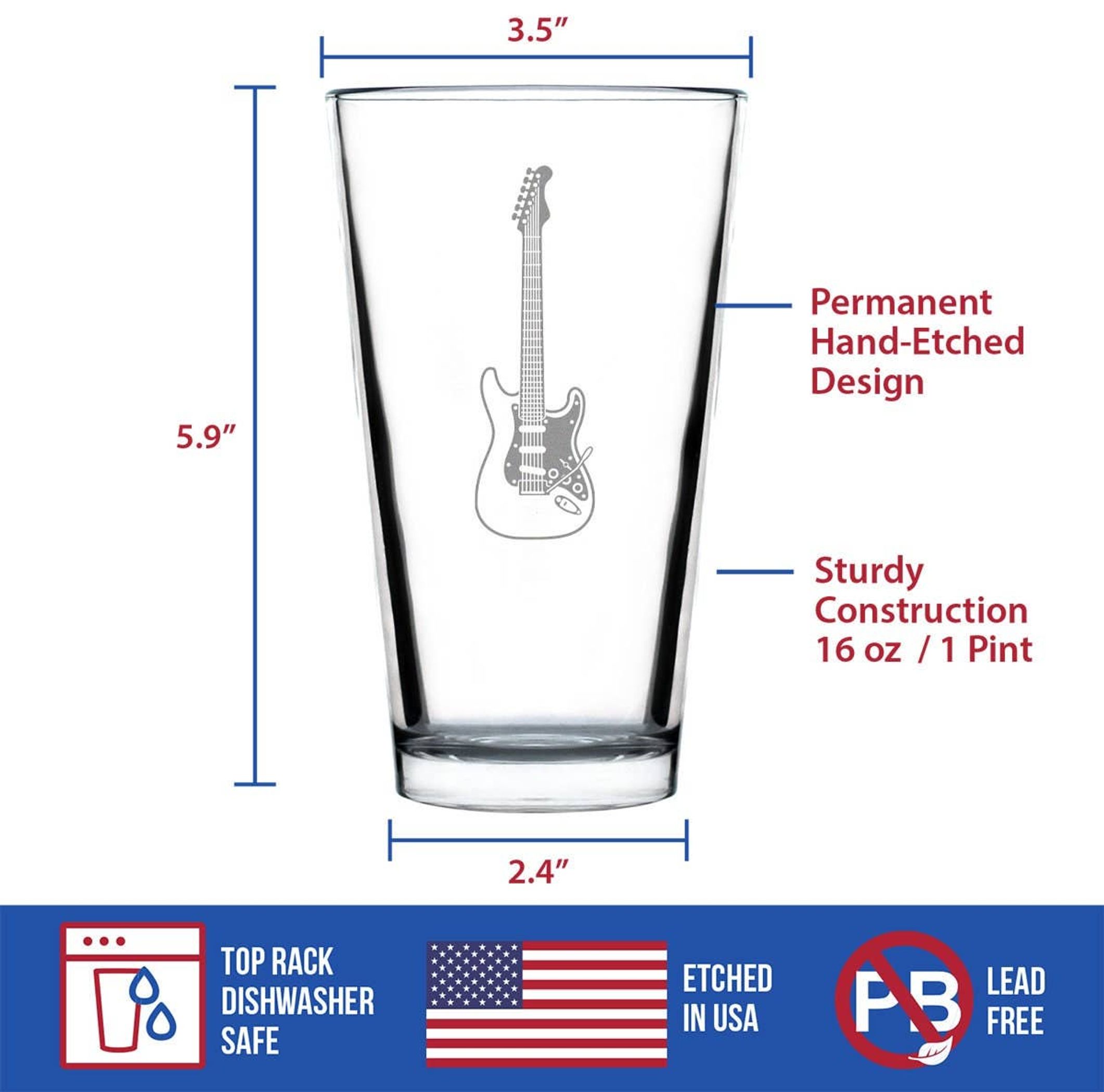 Electric Guitar Pint Glass for Beer - Musician Gifts Bevvee