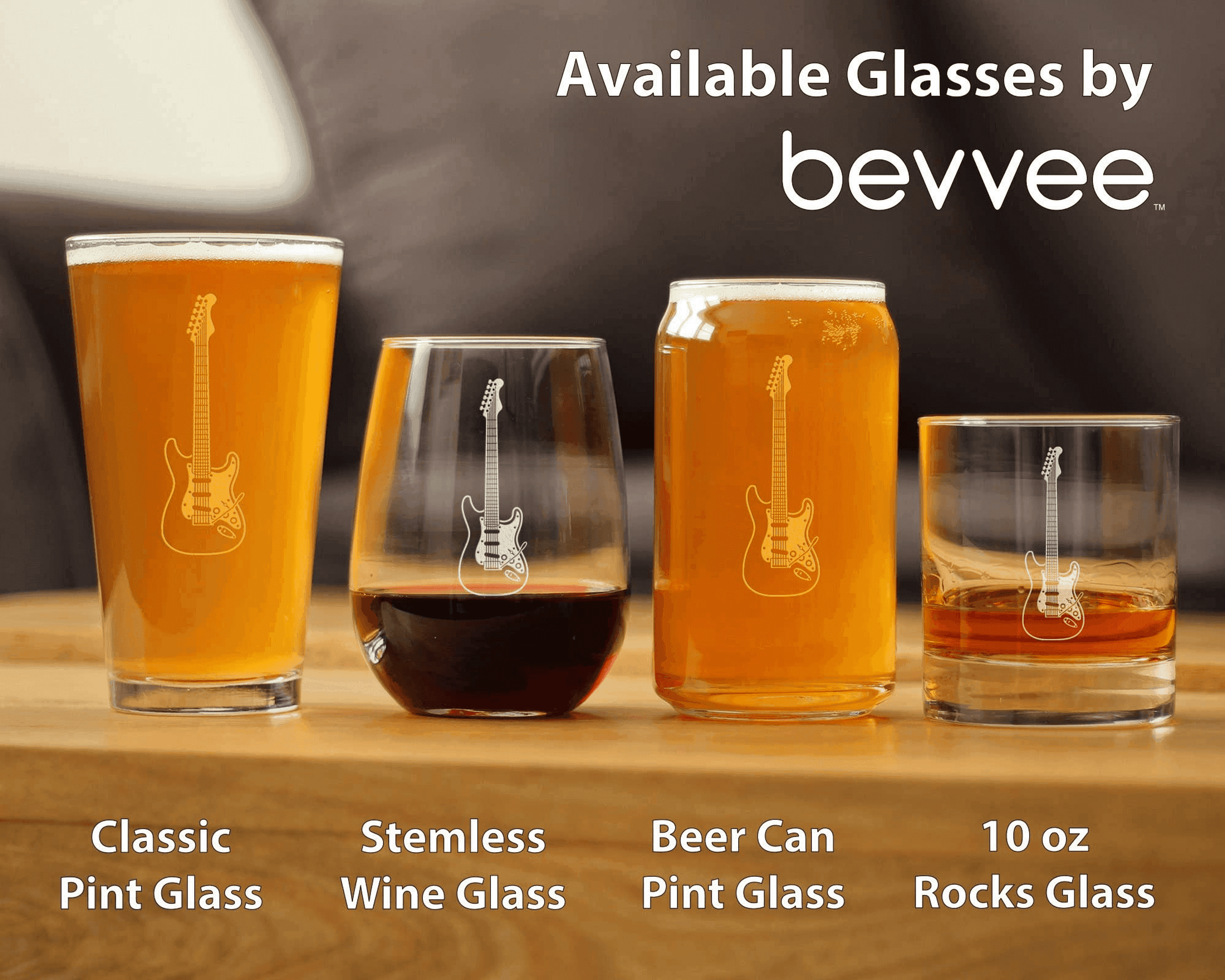 Electric Guitar Pint Glass for Beer - Musician Gifts Bevvee