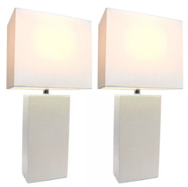 Elegant Designs Modern Leather Table Lamps with White Fabric Shades (Set of 2) All The Rages, Inc.