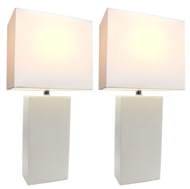 Elegant Designs Modern Leather Table Lamps with White Fabric Shades (Set of 2) All The Rages, Inc.