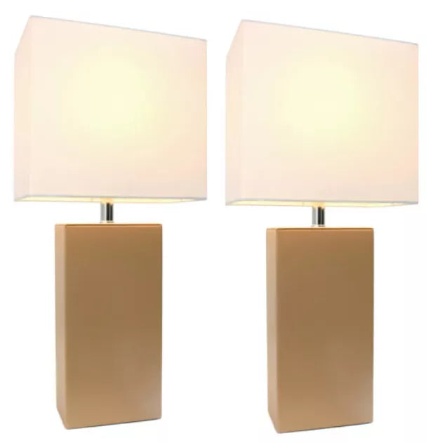 Elegant Designs Modern Leather Table Lamps with White Fabric Shades (Set of 2) All The Rages, Inc.