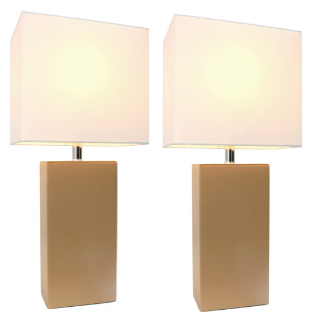 Elegant Designs Modern Leather Table Lamps with White Fabric Shades (Set of 2) All The Rages, Inc.