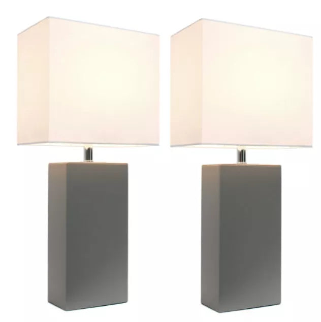Elegant Designs Modern Leather Table Lamps with White Fabric Shades (Set of 2) All The Rages, Inc.