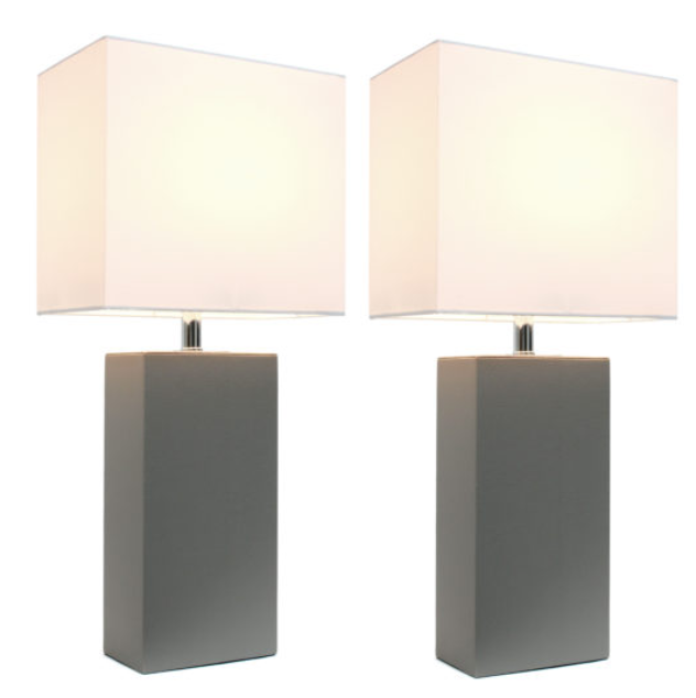 Elegant Designs Modern Leather Table Lamps with White Fabric Shades (Set of 2) All The Rages, Inc.