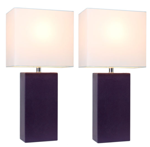 Elegant Designs Modern Leather Table Lamps with White Fabric Shades (Set of 2) All The Rages, Inc.