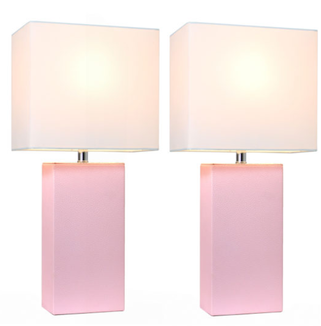 Elegant Designs Modern Leather Table Lamps with White Fabric Shades (Set of 2) All The Rages, Inc.